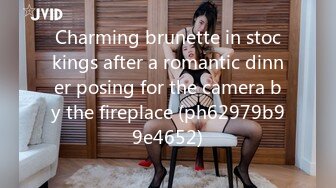 Charming brunette in stockings after a romantic dinner posing for the camera by the fireplace (ph62979b99e4652)